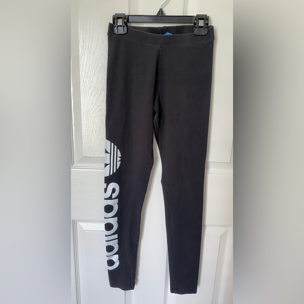 Adidas Black Leggings with Bold White Logo - Picture 4 of 6